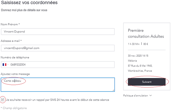 Saississez vos coordonnées