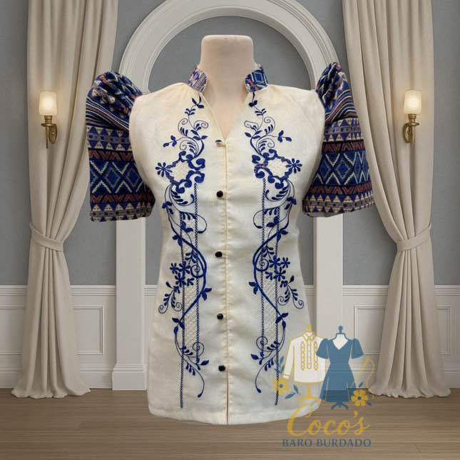 Thumbnail: Ladies Barong/Modern Filipiniana Mestiza Top/Blouse (Vina Batik Design)