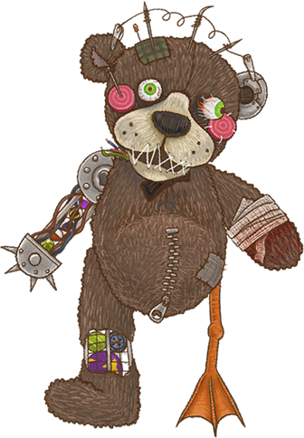 Teddy bear — adulthood version, mechanized and dangerous