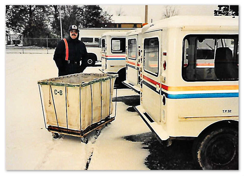 Neither snow nor rain nor heat nor gloom of night stays these couriers from the swift completion of their appointed rounds. Jerry Buckley, Dec. 25, 1989
