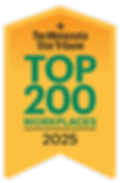 A yellow award logo image stating "The Minnesota Star Tribune Top 200 Workplaces | 2025"