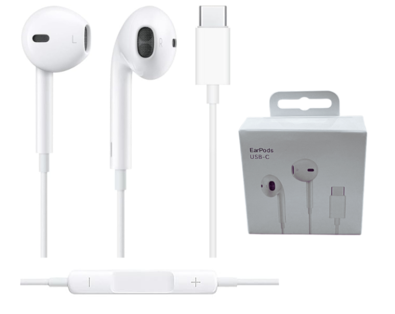 iPhone 15 High Quality Type-C Wired Earphone with Mic – White