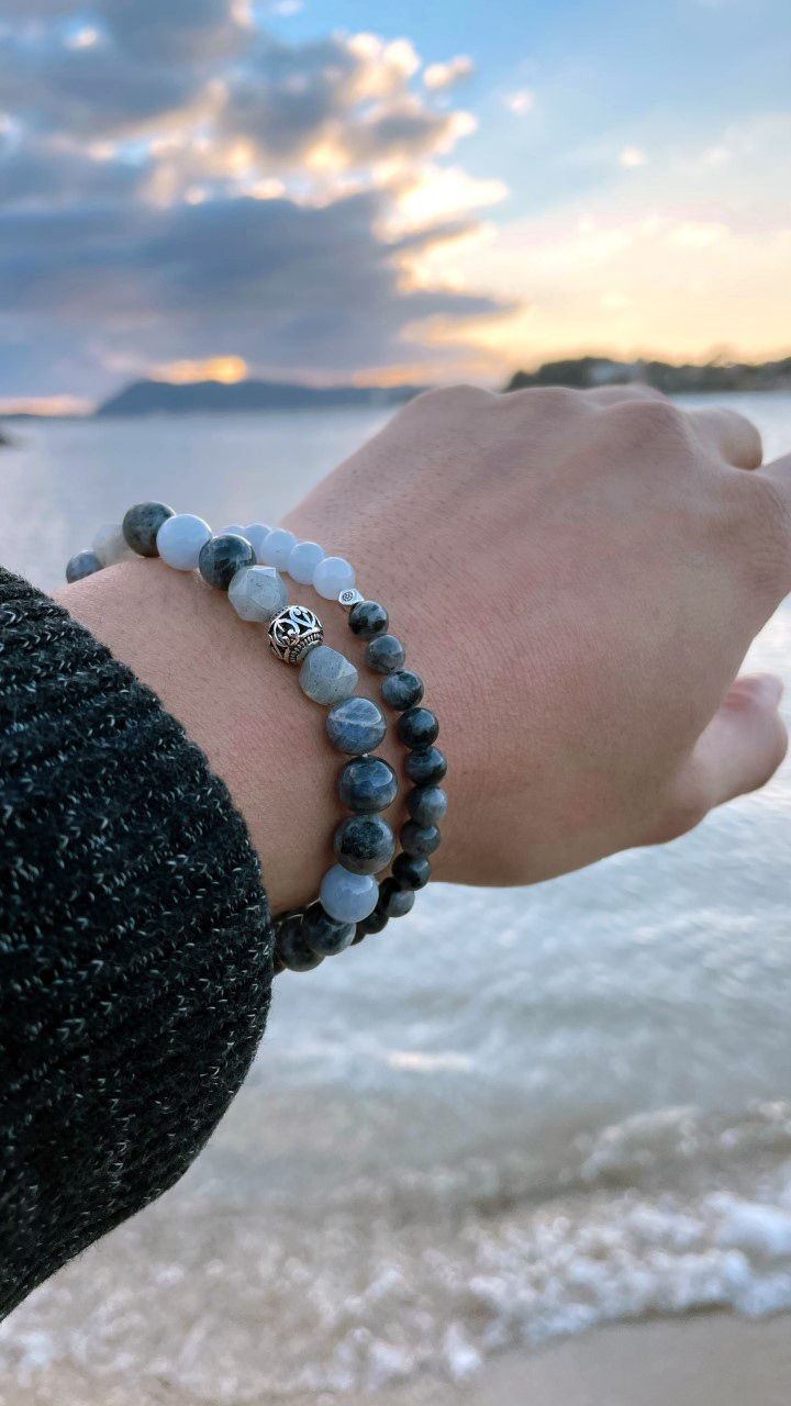 Thumbnail: Bracelets ELENDIL homme pierres naturelles Wrap Vintage porté