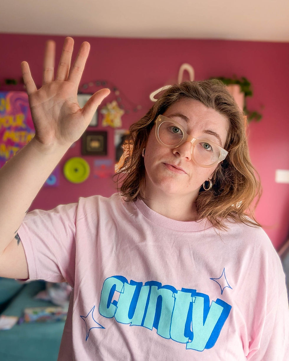 Thumbnail: Cunty y2k Word Art Funny Gay Queer Graphic Pink Tee T-Shirt Unisex Top by Studio Oddball in Montreal