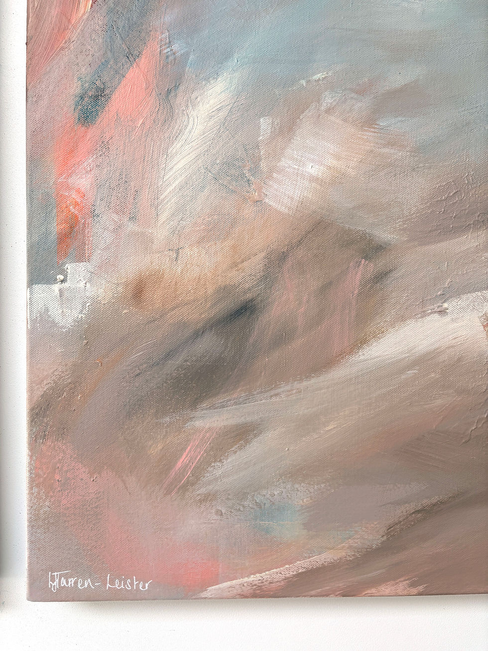 Thumbnail: Contemporary abstract painting in light colours with hints of orange & blue