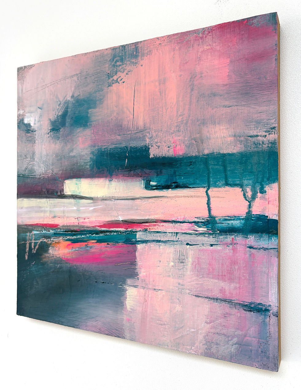 Thumbnail: Contemporary Modern square painting in bright pinks & blues