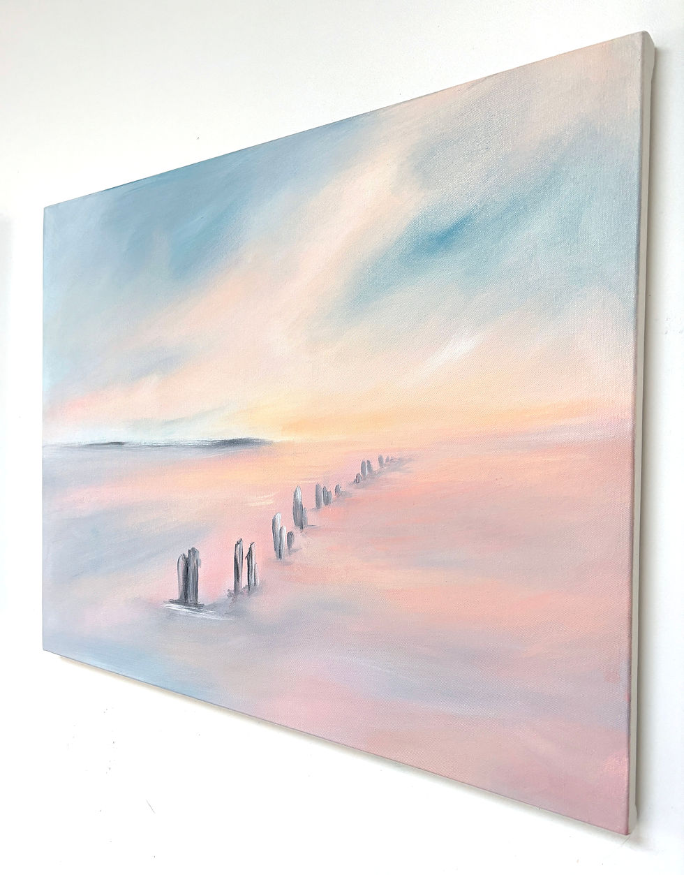 Thumbnail: Beach Groines at Whitby Wall Art in pastel pinks & blues