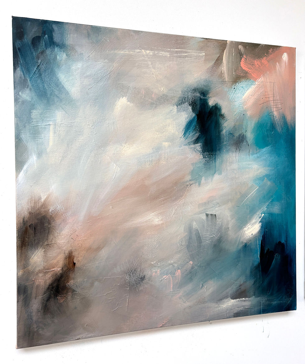 Thumbnail: Modern square painting in neutral pale colours with hints of blue & pink