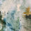 Thumbnail: Abstract painting in Navy blue & forest green with pops of yellow. Mark making drips, lines & scratches details