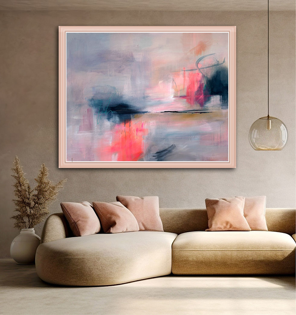 Modern Wall Art in pastel pinks over sofa