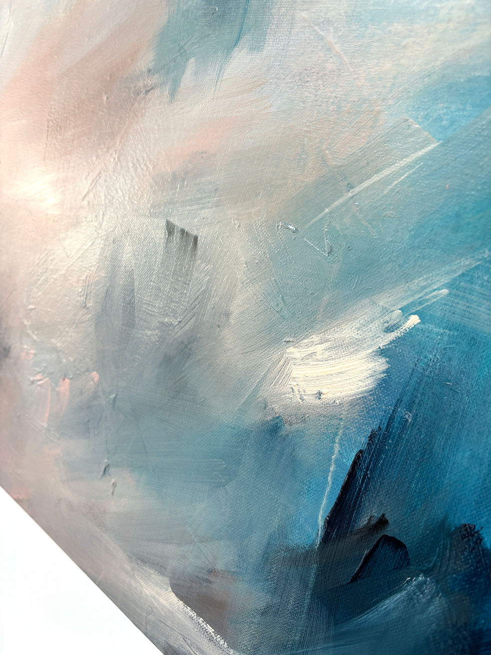 Thumbnail: Modern square painting in neutral pale colours with hints of blue & pink