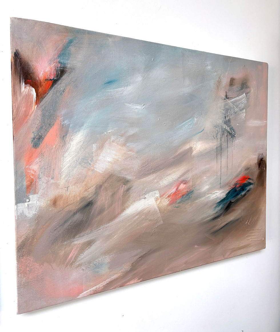Thumbnail: Contemporary abstract painting in light colours with hints of orange & blue
