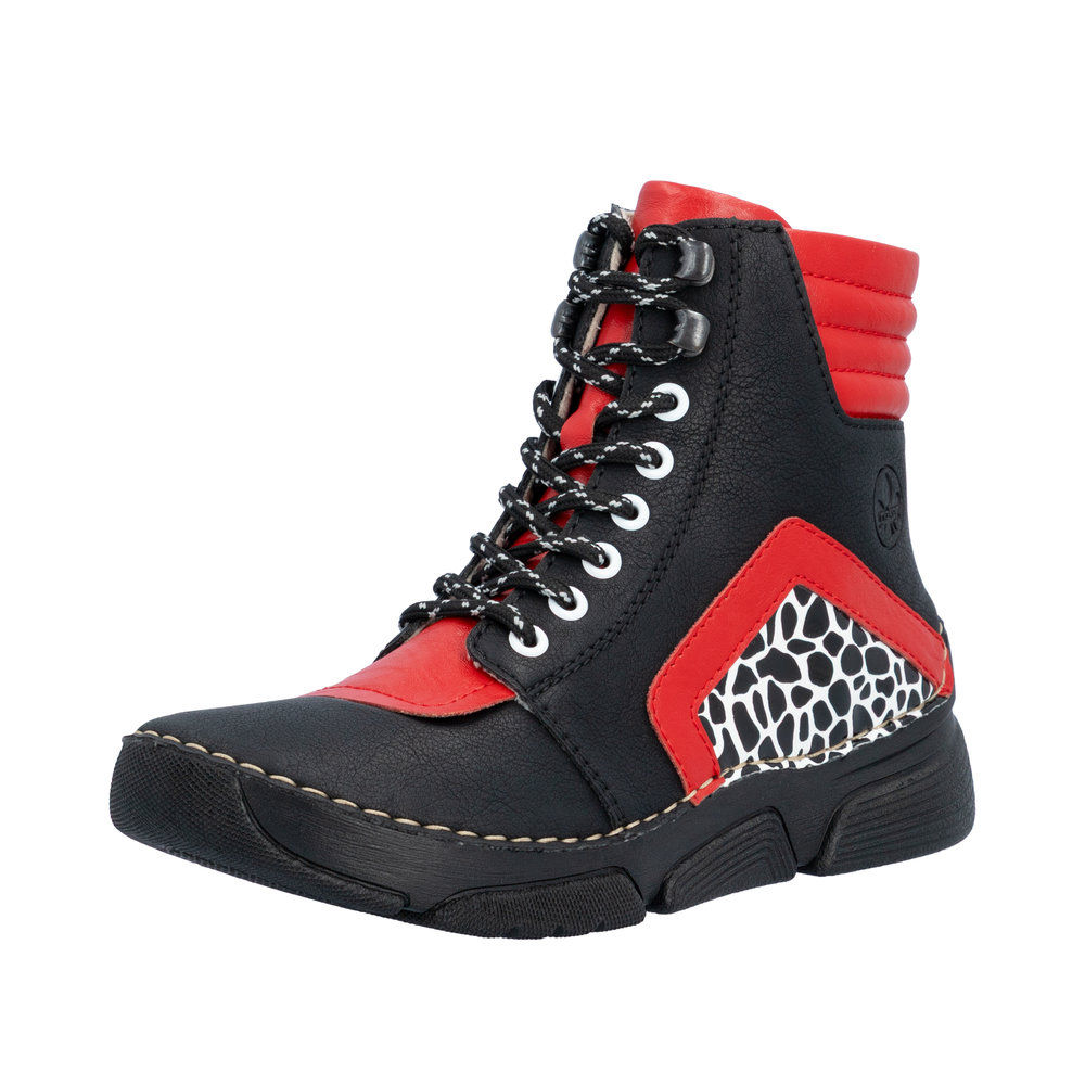 Rieker Corrales Black and Red Ankle Boots