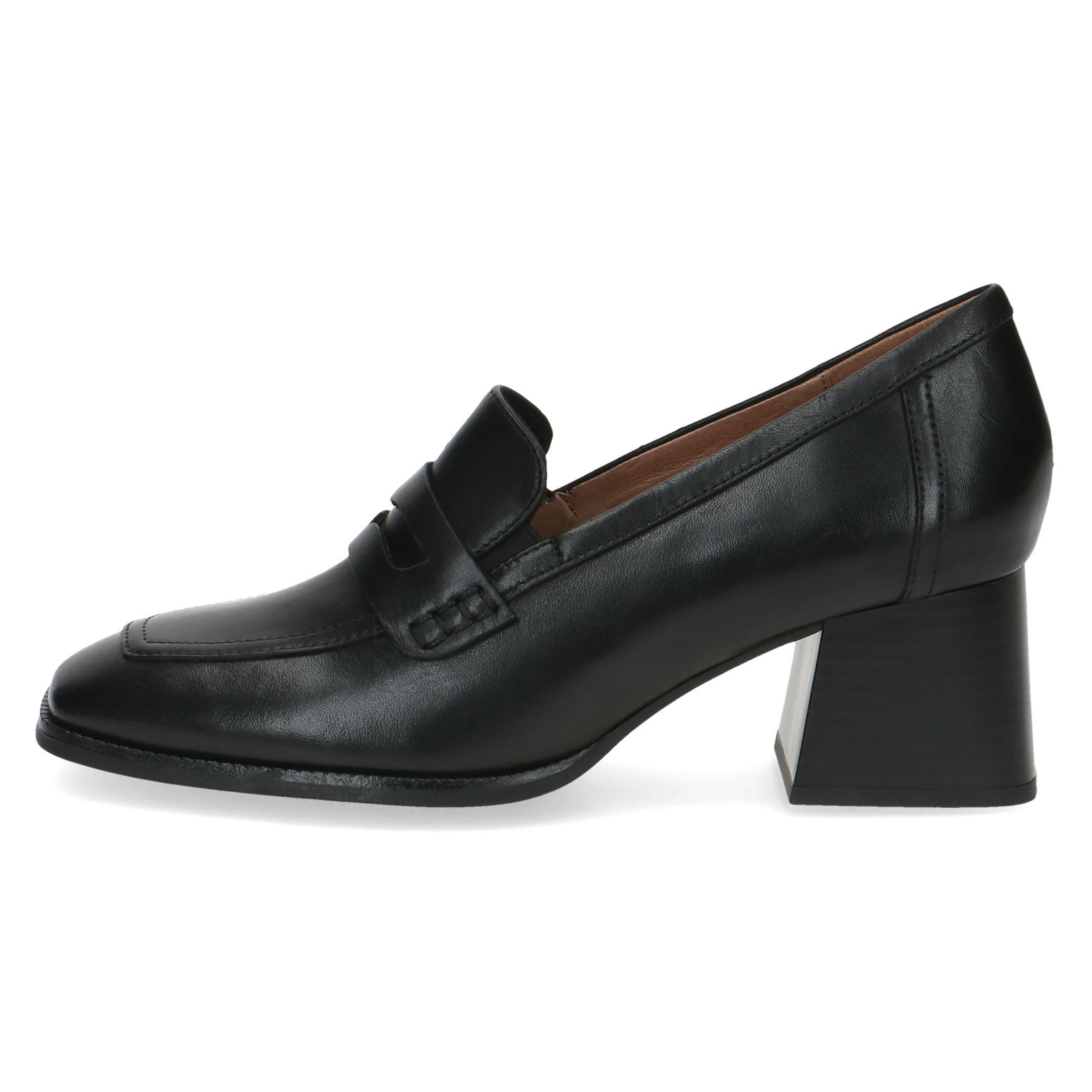Caprice Black Nappa Leather Loafer Heels