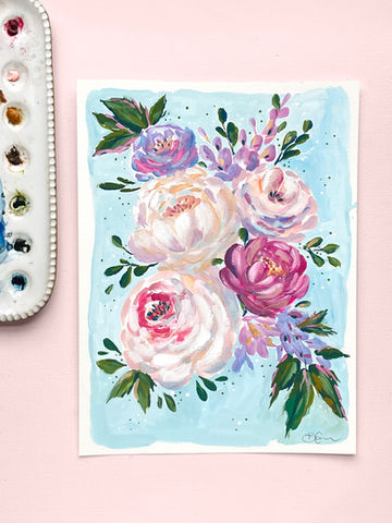 Pink, fuchsia, and purple gouache original painting