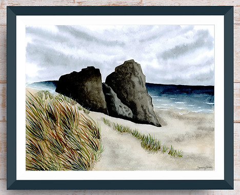 Oregon Coast Ocean Watercolor Landscape Painting