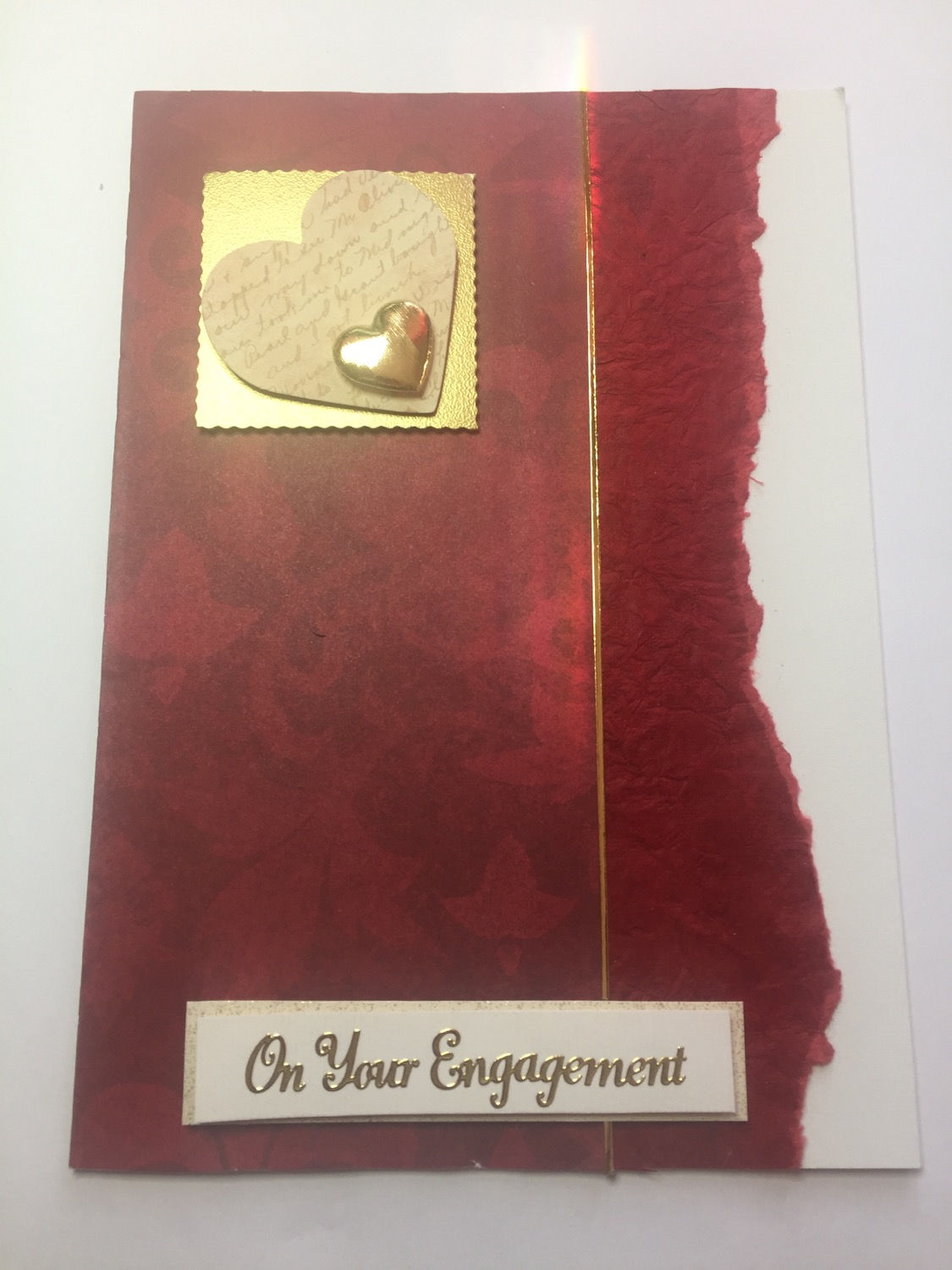 Dark red and gold hearts Engagement large blank card