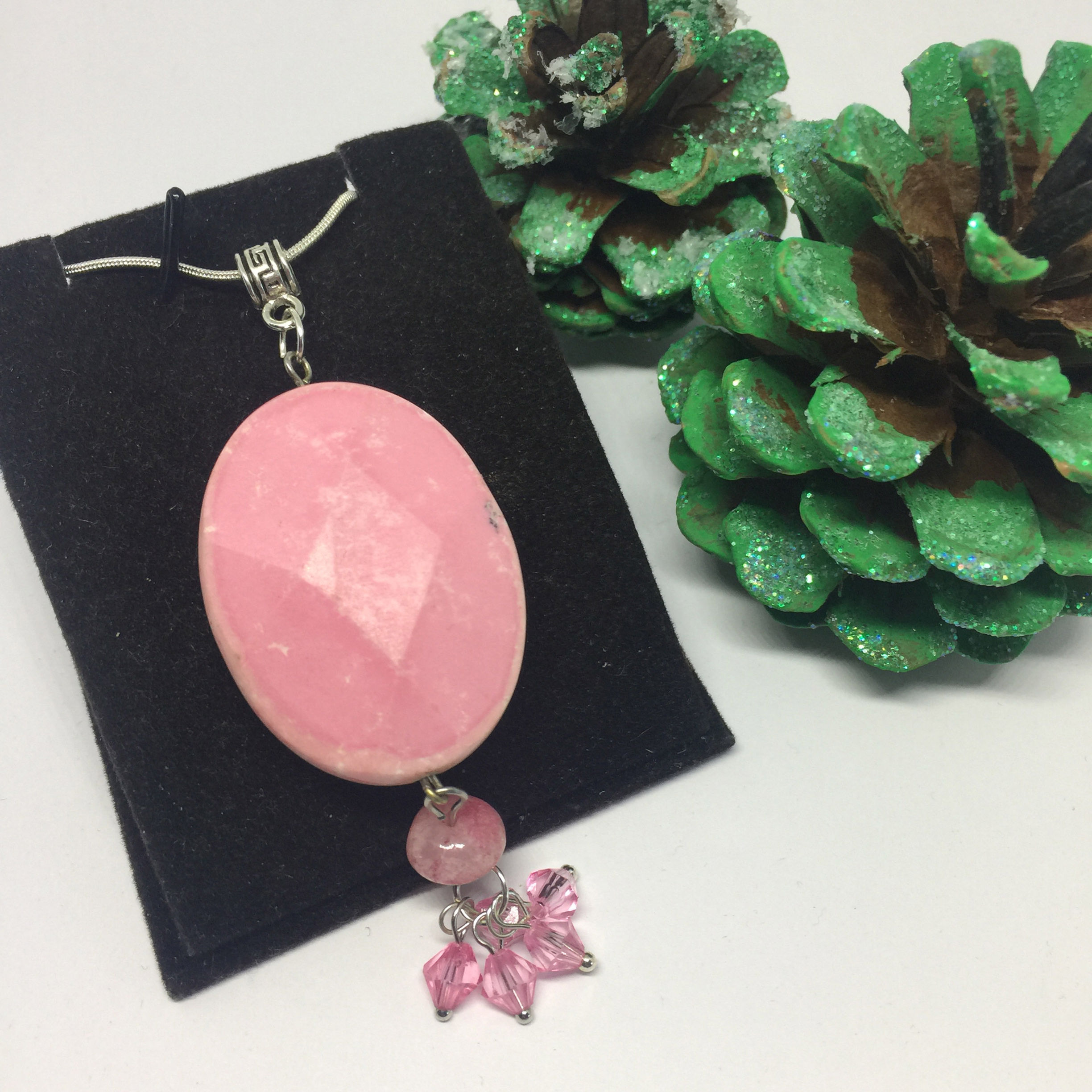 pink large pendant with crystals