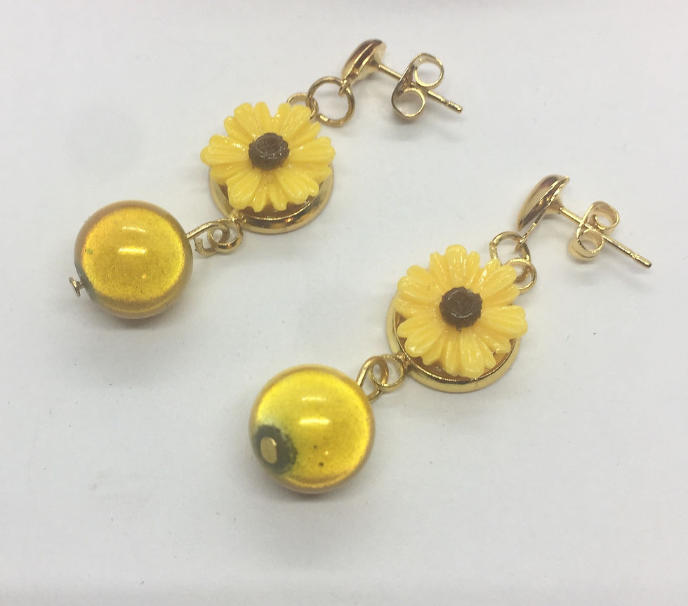 Thumbnail: Sunflower and yellow bead drop earrings