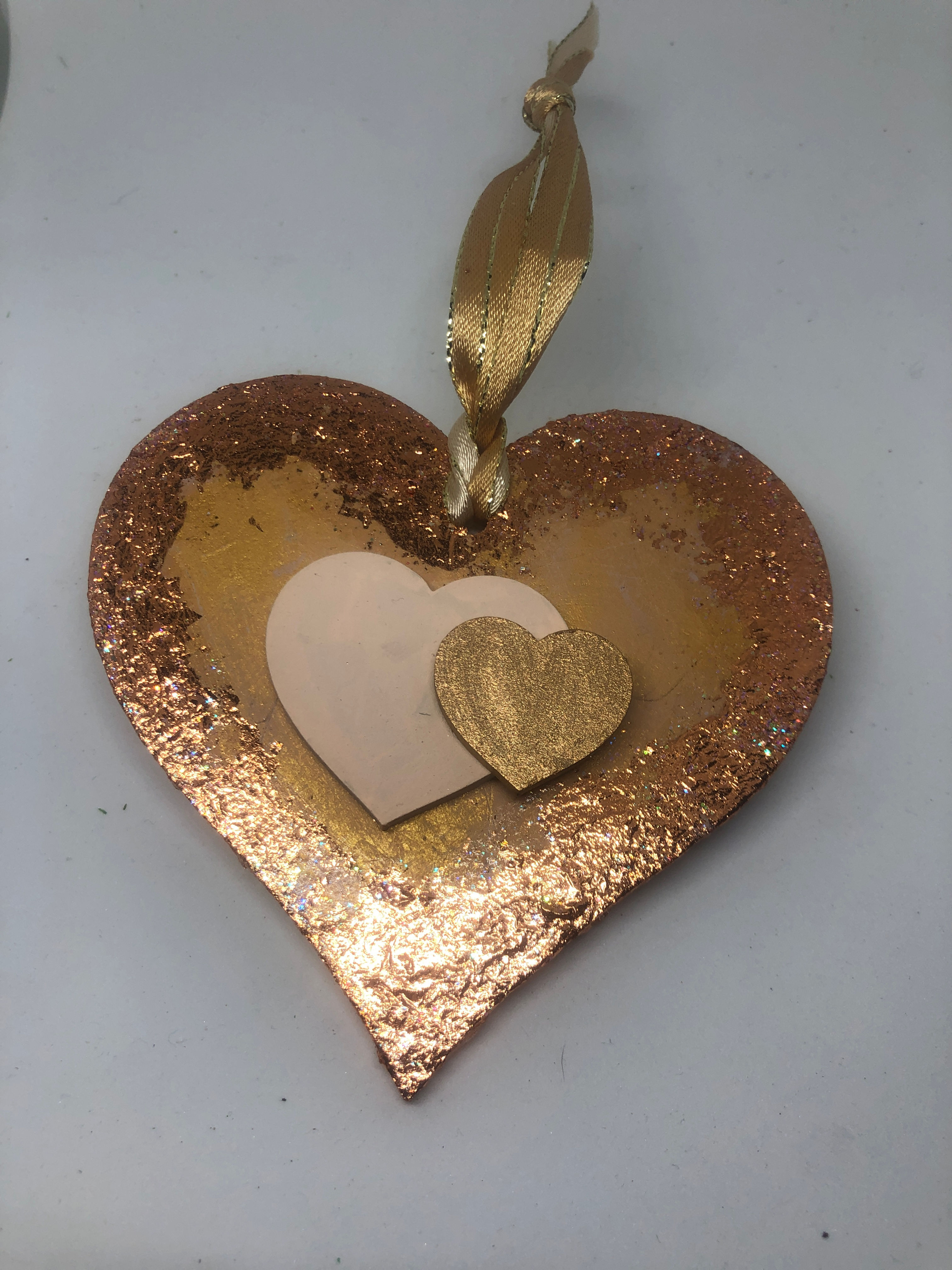 Rose Gold Leaf hanging heart