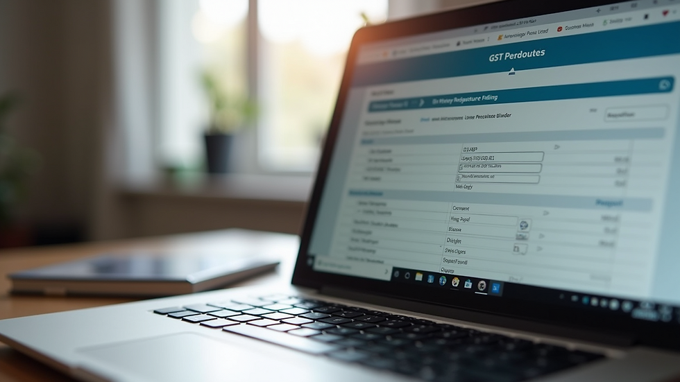 Close-up of a laptop screen showing GST return filing software