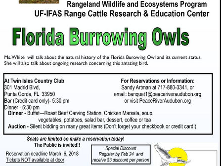 2018 Banquet Information. Florida Burrowing Owls, March 15, 2018