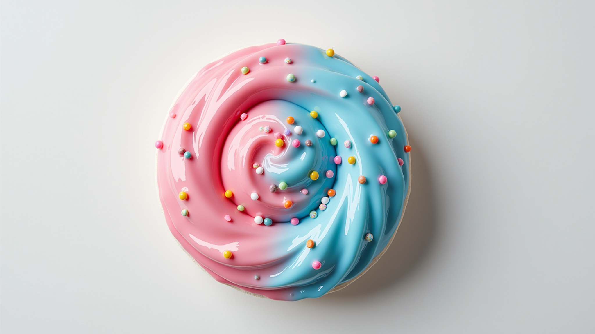 Close-up of blue and pink swirled slime with sprinkles.