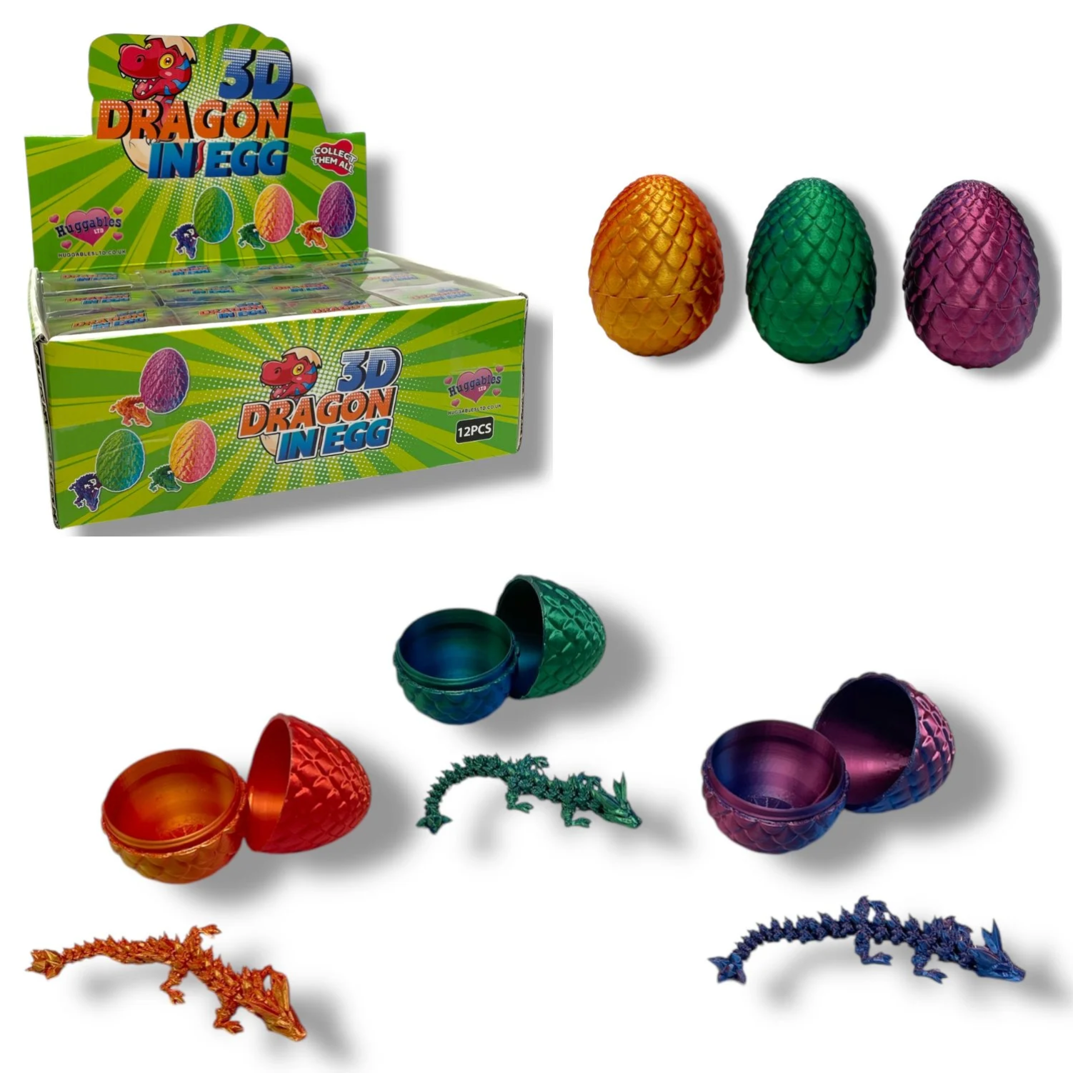 3D Dragon in Egg display with colorful eggs and Pick N Pop Bracelets Pretty Flower.