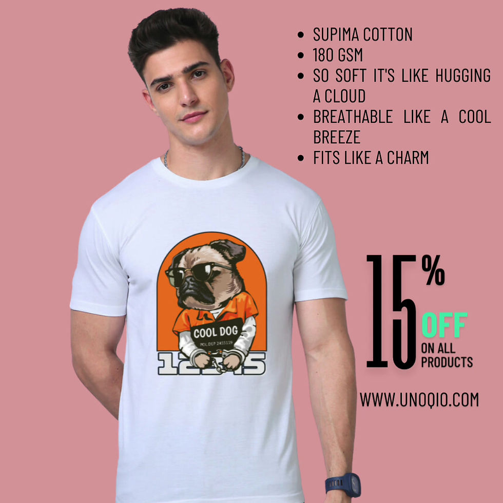 Thumbnail: UNOQIO Cool Dog Print Supima Cotton T-Shirt for Men