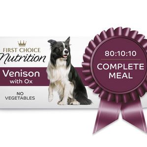 First Choice Nutrition 500g Raw Dog Food Complete Meal Venison & Ox Frozen Food For Adult Dogs