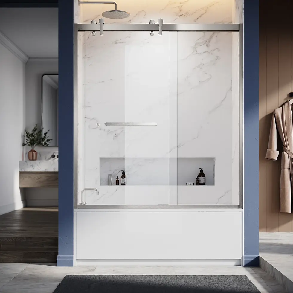 Thumbnail: 60''W x 66''H Double Sliding Shower Door Framed Tub Door with Enduro Shield