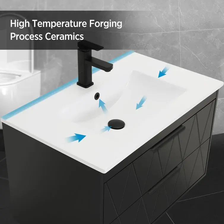 Thumbnail: Arv 30" Wall Mount Single Bathroom Vanity Set with Ceramic Sink Top