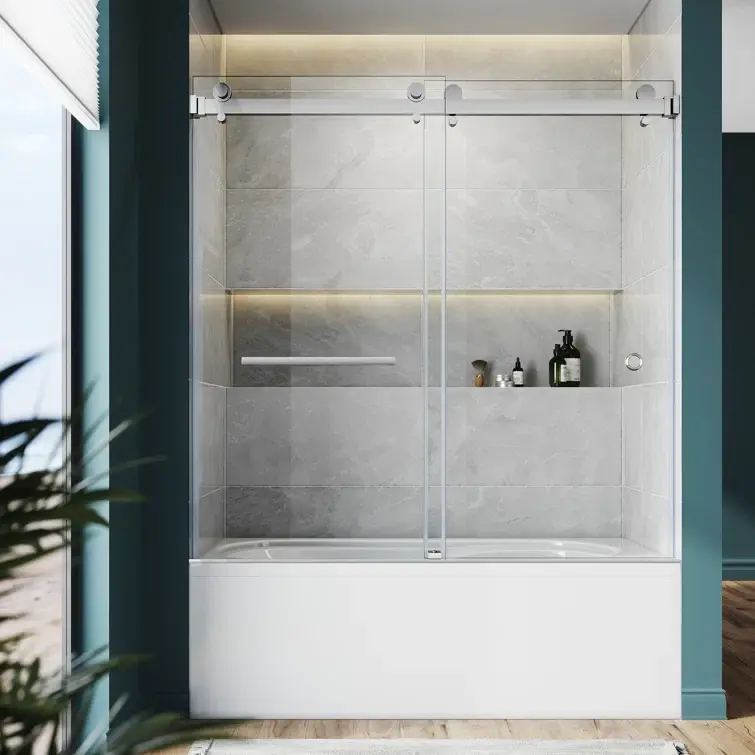 Thumbnail: 56-60"W x 66"H Sliding Frameless Tub Shower Door