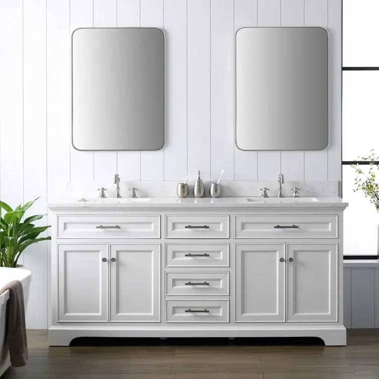 Thumbnail: Annaline 72'' Free-standing Double Bathroom Vanity with Engineered Stone Vanity
