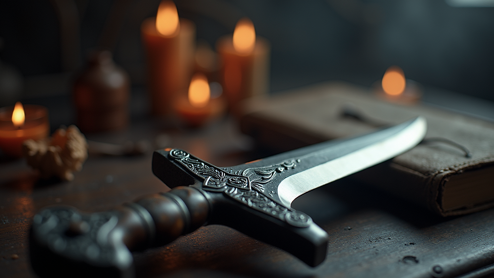 Close-up view of a ritual athame with intricate handle design