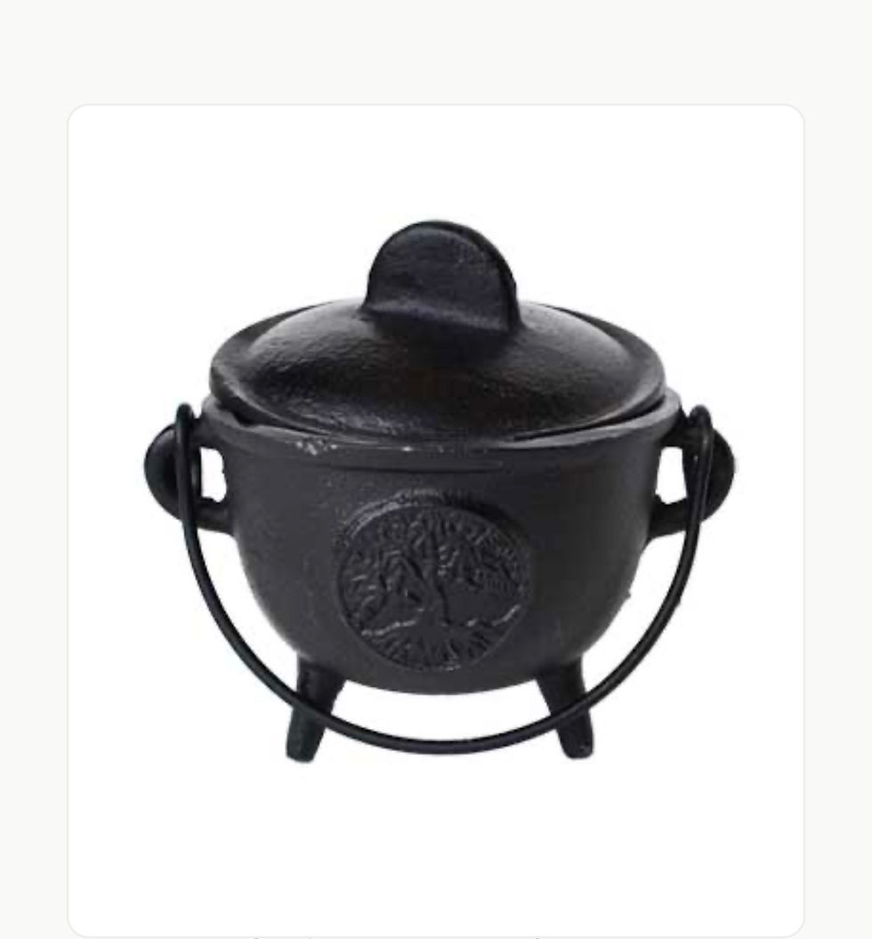 Black Cast Iron Tree of Life Cauldron with Lid and Handle – Ritual Tool for Ince