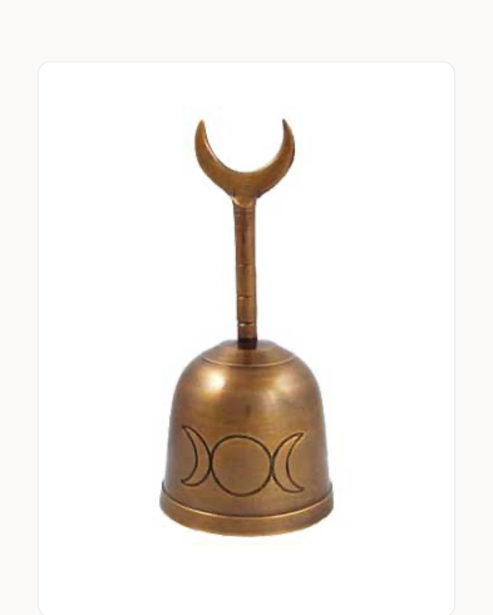 Triple Moon Goddess Altar Bell - Sacred Feminine Ceremonial Tool 5" x 2¼"