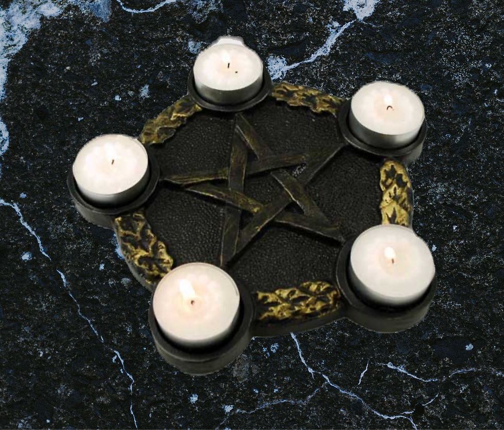 Pentagram Altar Plate with Tea Light Candle Holders – 7” Ritual Plate