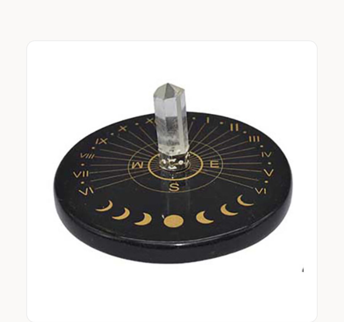 Mystical Black Agate Moon Phase Sun Clock Altar Tile with Healing Quartz Crystal