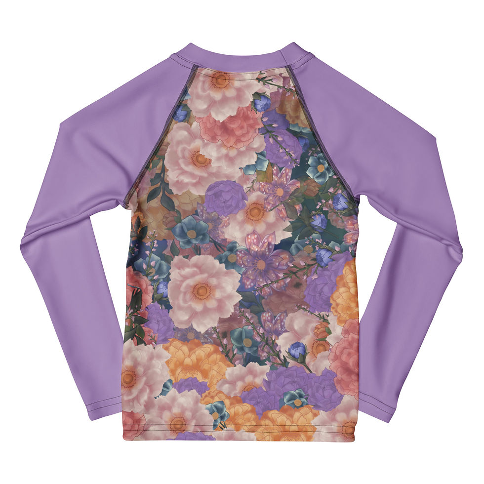 Thumbnail: Pink Unicorn Floral Purple Sleeves Kids Rash Guard