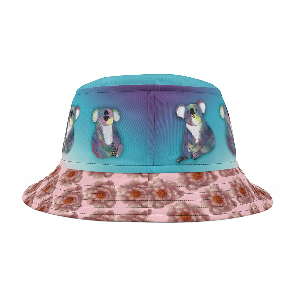 Thumbnail: Pastel Twin Koala Bear Bucket Hat — Cute Floral AOP Sun Hat