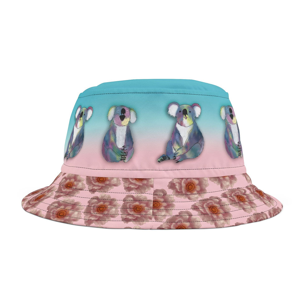 Thumbnail: Pastel Twin Koala Bear Bucket Hat — Cute Floral AOP Sun Hat