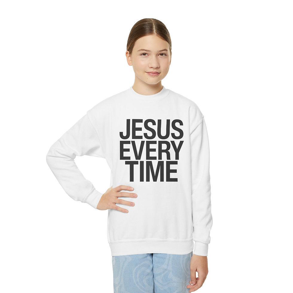 Thumbnail: Jesus Every Time Youth Crewneck Sweatshirt White