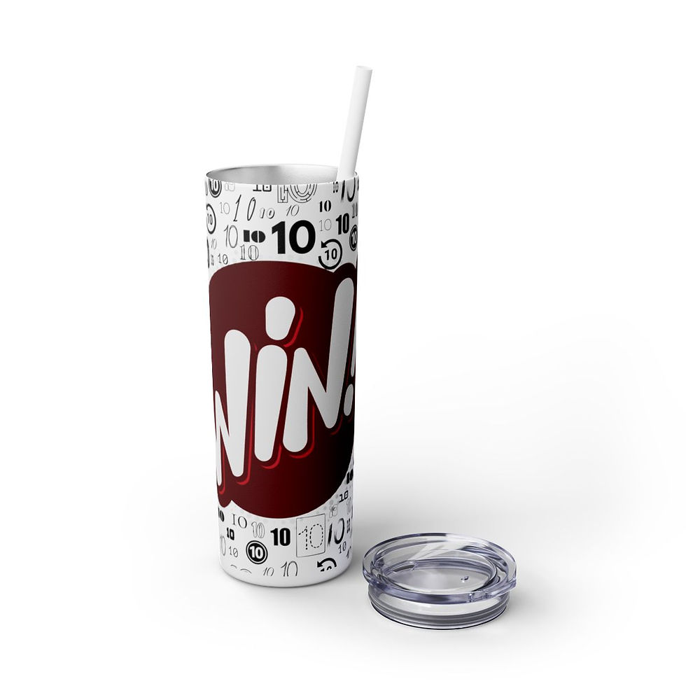 Thumbnail: 10 to Win AOP Maroon Skinny Tumbler with Straw, 20oz