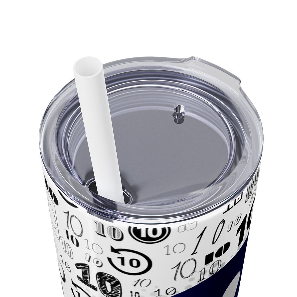 Thumbnail: 10 to Win AOP Blue Skinny Tumbler with Straw, 20oz
