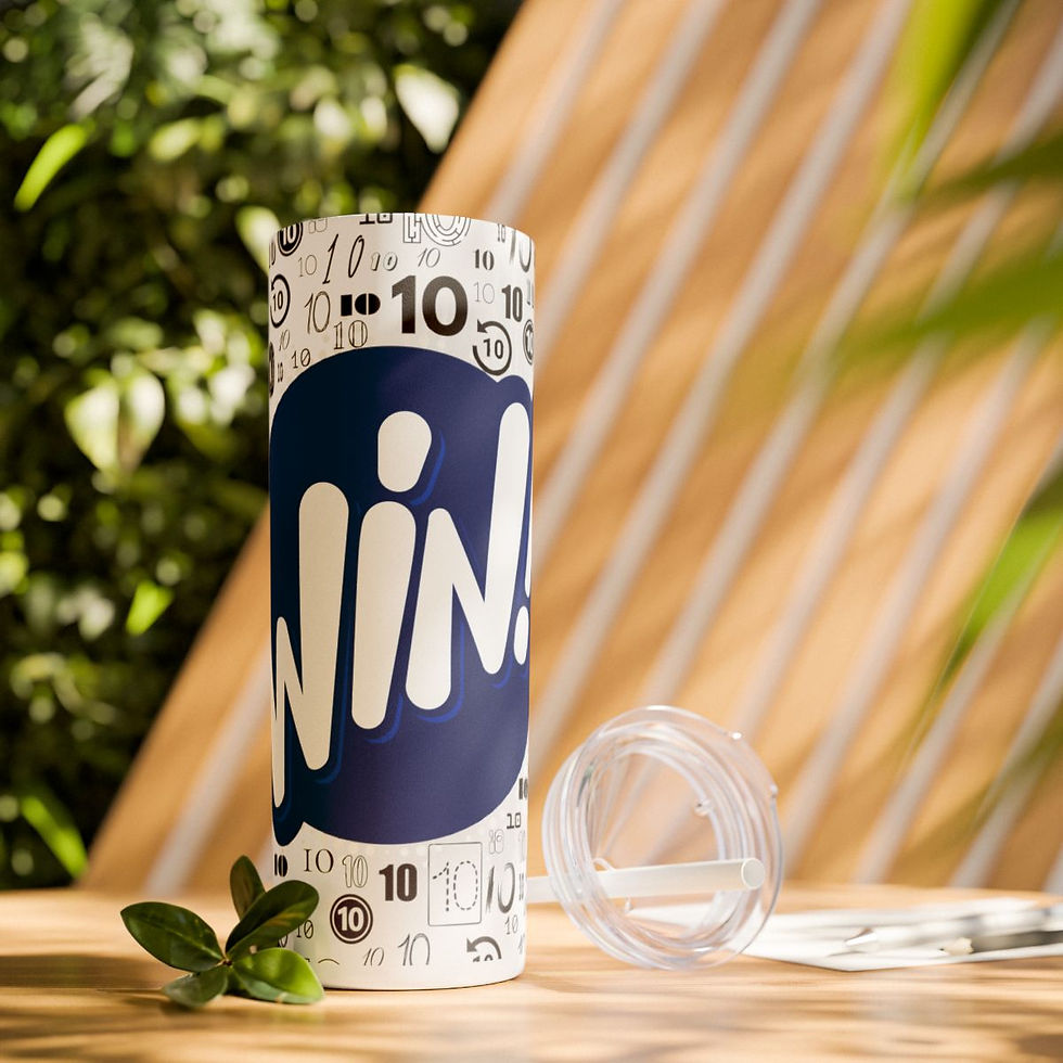 Thumbnail: 10 to Win AOP Blue Skinny Tumbler with Straw, 20oz