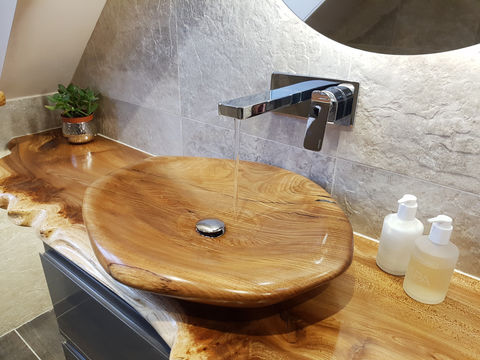 Handcrafted Elm Basin, Wetroom Installation from Concept Designs