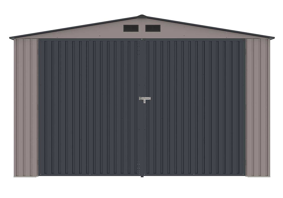 Miniature : Garage en métal taupe 18.5 m2 avec porte de service + ancrage inclus