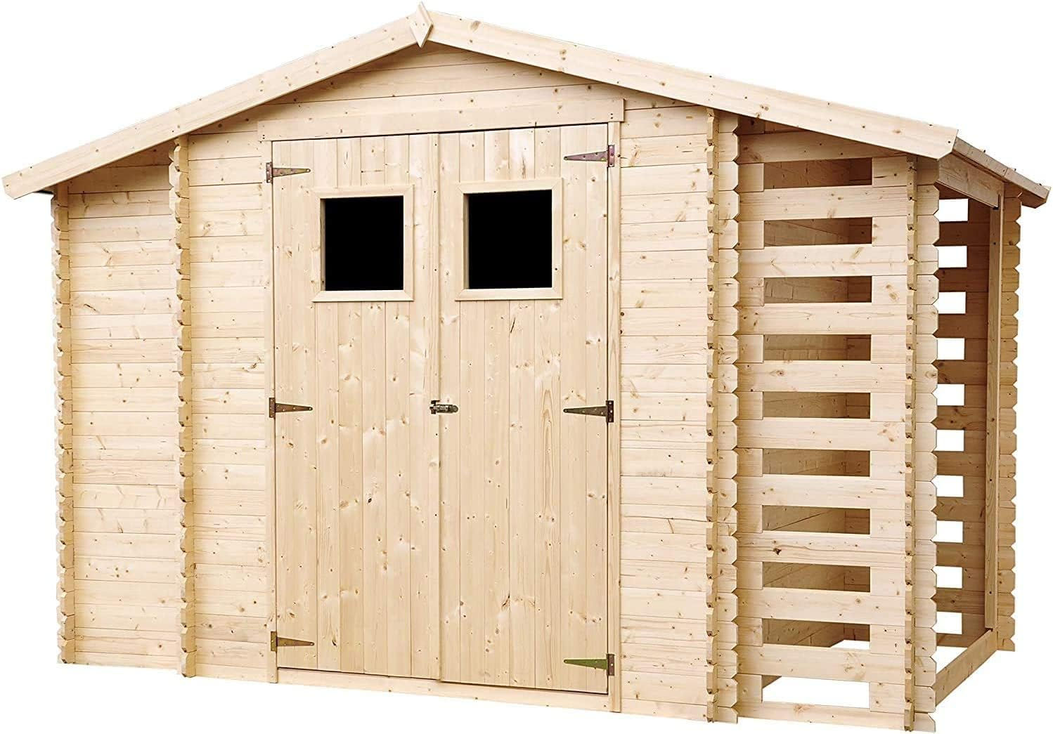 Abri de Jardin en Bois 3m28 x 2m06 et Range bûches extérieur Stockage extérieur