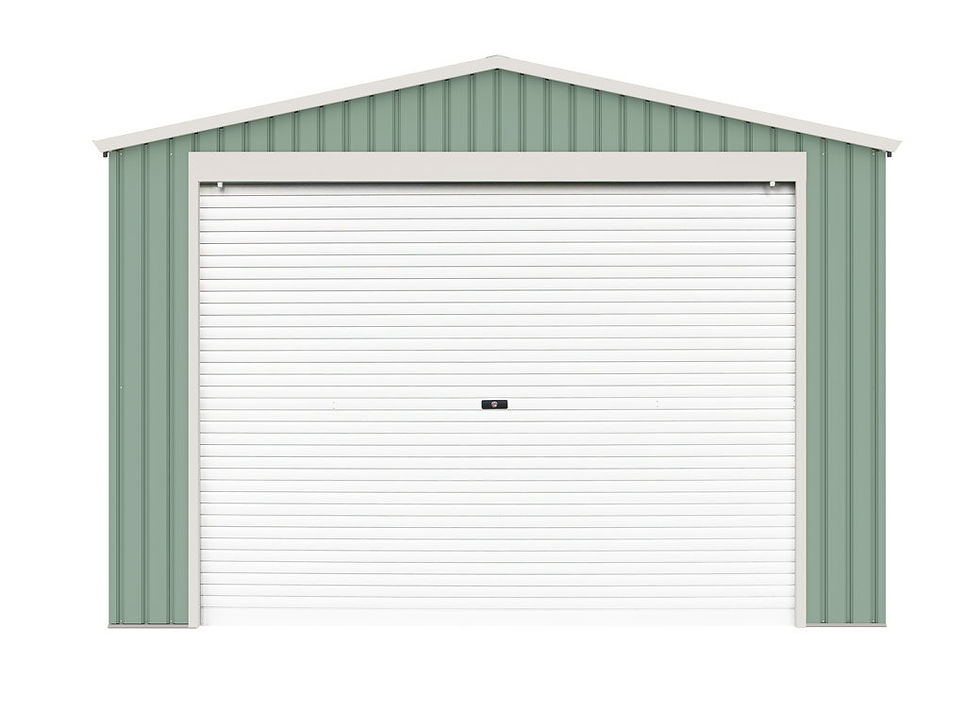Miniature : Garage en métal vert amande  19.4m² + kit d'ancrage Porte déroulante